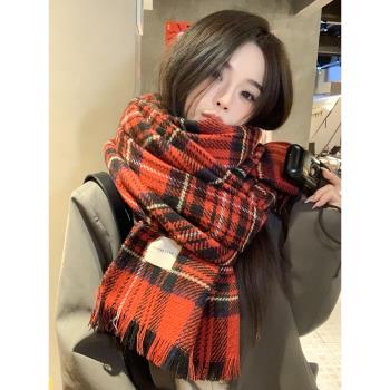 女冬季韓版穿搭保暖防寒格子圍巾