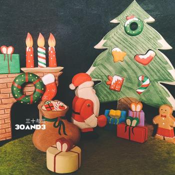圣誕擺件木質過家家兒童玩具手繪動物新年節日攝影ins圣誕老人樹