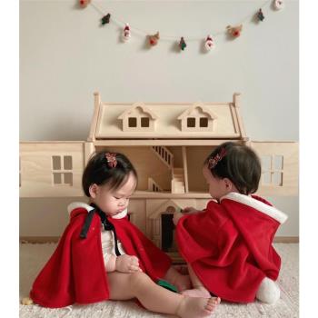 韓2022新款嬰幼兒圣誕節裝扮斗篷ins新款寶寶圣誕服嬰兒披風加厚
