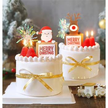圣誕節蛋糕裝飾插牌圣誕老人雪人麋鹿插件草莓蠟燭節日甜品臺擺件