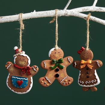 樹脂姜餅人小掛件圣誕節圣誕樹裝飾品吊飾仿真小餅干人掛件配件