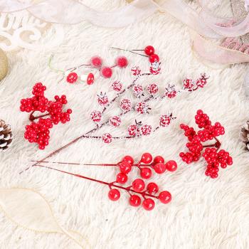 圣誕樹裝飾大紅果枝蘑菇藤條配飾DIY材料包新年發財道具泡沫漿果