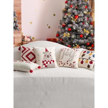 圣誕節日ins風裝飾刺繡抱枕圣誕派對靠墊客廳沙發床頭靠枕套