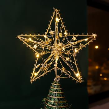 圣誕樹頂星五角星發光裝飾品20cm外貿新款帶燈圣誕場景道具配件