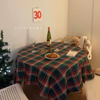 ins韓風桌布 圣誕拍照背景布復古蘇格蘭綠格桌布方桌圓桌餐桌布