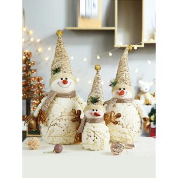 圣誕雪人娃娃擺件毛絨白雪人公仔商場櫥窗擺件圣誕節裝飾場景布置