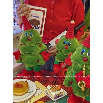 ins風圣誕兒童禮物桌上擺件會唱歌跳舞的圣誕樹桌面場景布置裝飾