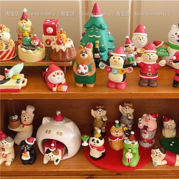 圣誕昭和歌會新年主題圣誕樹雪人貓咪迷你擺件復古懷舊裝飾品禮物