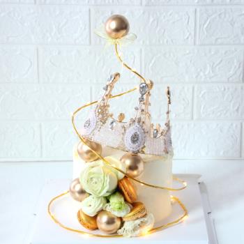奢華許愿塔皇冠蛋糕裝飾擺件插件配件用品生日派對水晶五角星星星