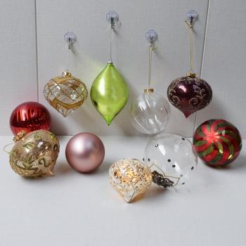 8cm圣誕球裝飾掛件透明玻璃球空心吊飾櫥窗道具彩繪圖案電鍍花瓣