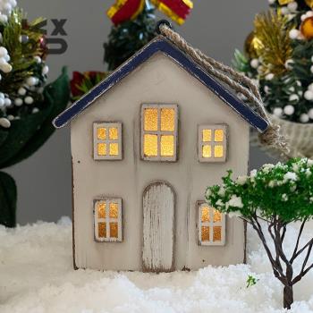 YBOX創意木製小屋聖誕發光小掛件禮品文創復古工藝品擺件手工藝品