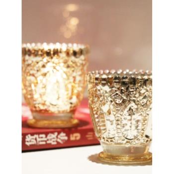 簡約電鍍銀玻璃小燭臺彩色蠟燭杯浪漫圣誕燭光晚餐酒吧西餐廳擺件
