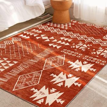 美式紅色復古民族地毯喜慶新年圣誕裝飾地毯民宿客廳毯家用床邊毯