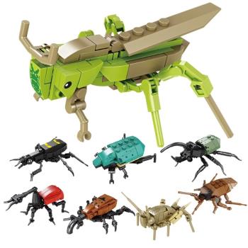 積木動物海洋世界昆蟲家族系列大白鯊蝴蝶模型圣誕禮物兒童玩具