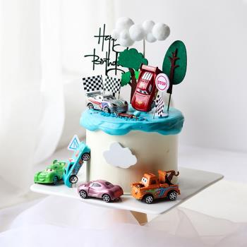 卡通汽車人大賽蛋糕擺件裝飾小汽車烘焙插件兒童男孩生日派對賽車