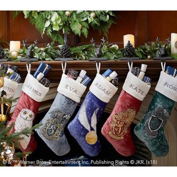 HOT!哈利波特霍格沃茲魔法學院平絨刺繡圣誕襪掛飾禮物袋繡名字