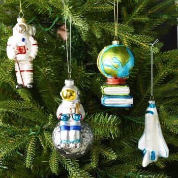 圣誕創意裝飾品玻璃彩繪宇航員太空人熱氣球地球儀吊飾圣誕樹掛件