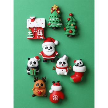 2023新款圣誕熊貓冰箱貼磁貼卡通可愛圣誕老人圣誕樹吸鐵石磁性貼
