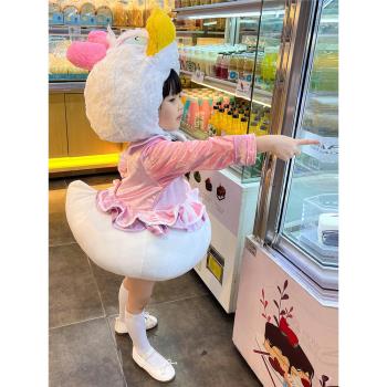 鴨子演出服幼兒園元旦表演兒童服裝聖誕卡通動物cos唐老鴨連體衣