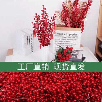 模擬紅果發財果餐廳擺放相思紅豆冬青果聖誕新年擺放紅果配件喜慶