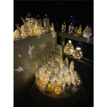 簡約北歐美式鄉村家居庭院裝飾造景圣誕風格陶瓷圣誕老人精靈夜燈