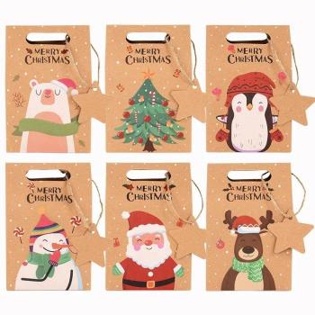 6pcs Merry Christmas Candy Gift Box with Tag Kraft Paper Coo