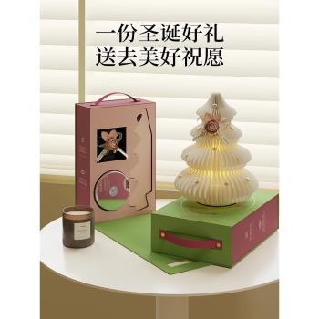 十八紙小聖誕樹桌面擺件白色帶燈發光禮品發光迷你裝飾櫥窗道具