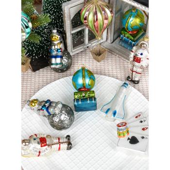 圣誕裝飾品創意玻璃彩繪掛飾太空人熱氣球地球儀小吊飾圣誕樹掛件