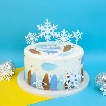 雪花四件套生日派對亞克力蛋糕插牌烘焙蛋糕裝飾圣誕新年快樂甜品