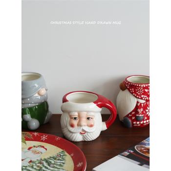 細節耐看 出口歐式手繪圣誕老人造型陶瓷馬克杯 釉下彩精靈卡通杯