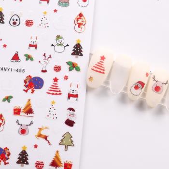 2021網紅美甲圣誕雪花貼紙雪人馴鹿指甲裝飾3D甲貼紙圣誕樹貼花