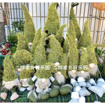 出口原單 小森林綠色日系娃娃地精小矮人聖誕老人布藝擺件品軟裝