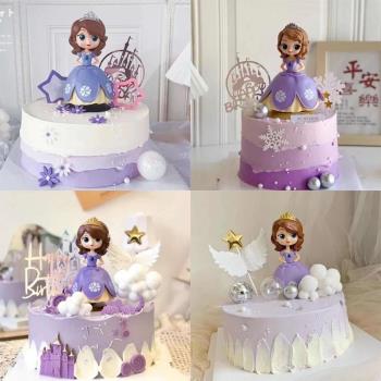 兒童紫裙小公主城堡皇冠小仙女蛋糕裝飾品烘培插件女孩生日擺件
