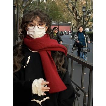 鬼怪同款紅色圍巾女冬季聖誕新年加厚保暖針織圍脖百搭氛圍感披肩