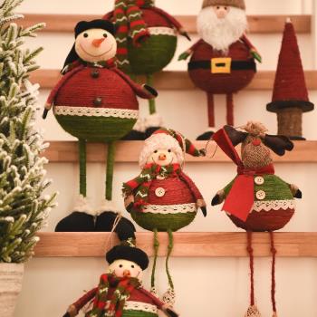 手工麻繩制作做舊雪人圣誕老人玩偶桌面櫥窗裝飾擺件擺飾馴鹿掛件