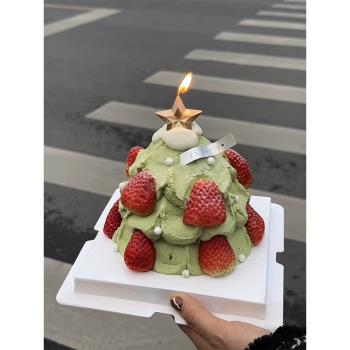 網紅圣誕草莓塔烘焙蛋糕裝飾五角星擺件金銀愛心蠟燭小熊甜品插件