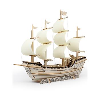 木質鄭和寶船模型3diy立體拼圖賽龍舟紅船建筑房子兒童益智潮玩具