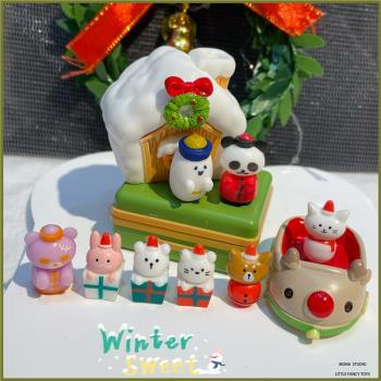 散貨圣誕小兔小熊雪人禮物盒公仔pvc模型裝飾diy奶油膠配件材料現