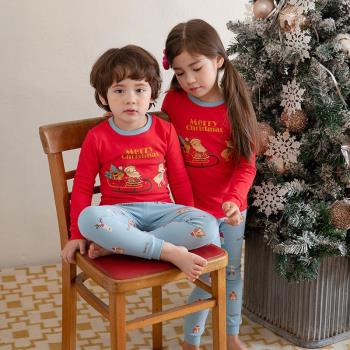 棉冬季中小童圣誕家居服內衣套裝