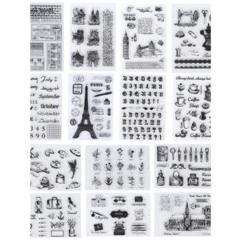 復古透明硅膠印章手帳DIY 工具建筑英文字母手賬橡皮圖章相冊素材