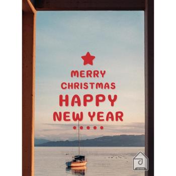 柒頁 圣誕書新年快樂英文字母節日氣氛店鋪玻璃門櫥窗戶裝飾貼紙
