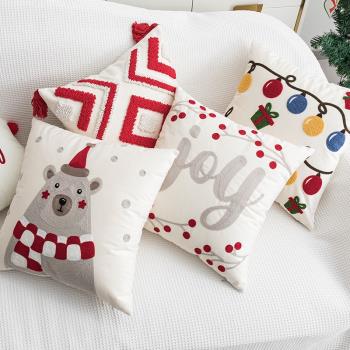 居言尚品 網紅ins風圣誕抱枕客廳沙發靠墊腰枕圈絨刺繡靠枕抱枕套