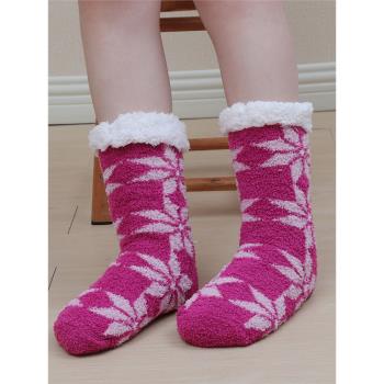 加厚羊羔絨暖腳襪秋冬男女中筒圣誕雪花地板襪防滑珊瑚絨睡眠襪套