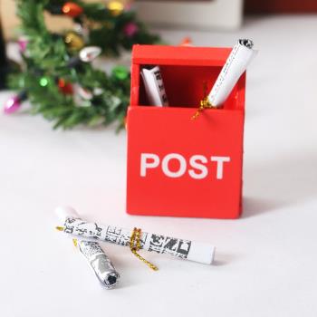 迷你復古郵箱盒紅色信箱報箱報紙仿真食玩模型小擺件圣誕節日裝飾