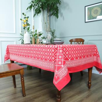 新年紅色圣誕喜慶長方形桌布布藝北歐風春節大紅高檔茶幾布餐桌布