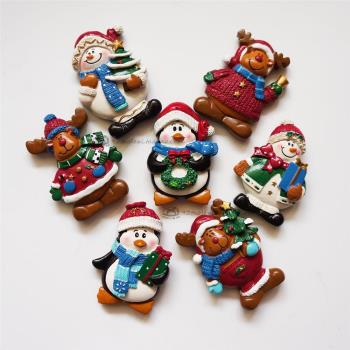 【桃樂西】熱銷創意圣誕麋鹿雪人企鵝樹脂冰箱貼磁貼禮物