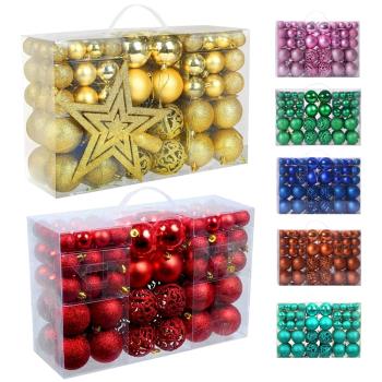 亞馬遜 100個禮盒電鍍鏤空塑料球異形彩繪圣誕球套盒裝飾掛件
