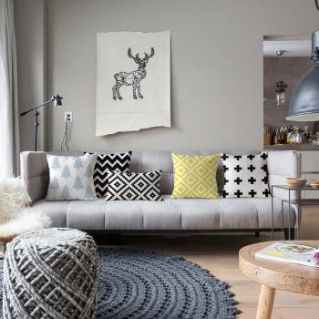 北歐抱枕靠墊現代簡約黑白黃色條紋幾何格子抱枕套沙發靠枕
