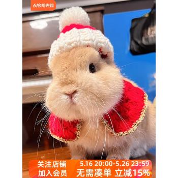 可愛兔子新年戰袍衣服領結帽子牽引繩垂耳兔侏儒兔荷蘭豬保暖背心