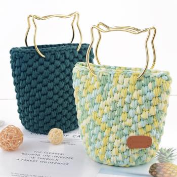 貓耳朵金屬水桶包貓耳包泫雅編織包手工編織diy布條線包包材料包